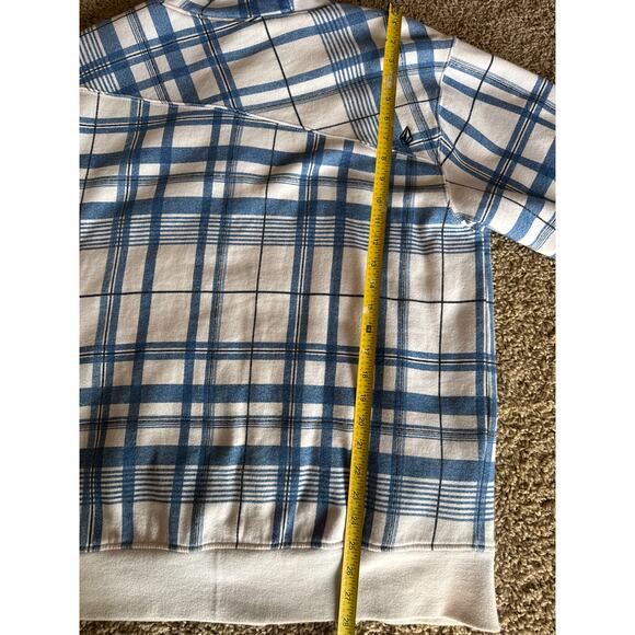 Volcom Tartan Plaid White and Blue Large Sherpa Lined Full Zip Jacket - Picture 7 of 8